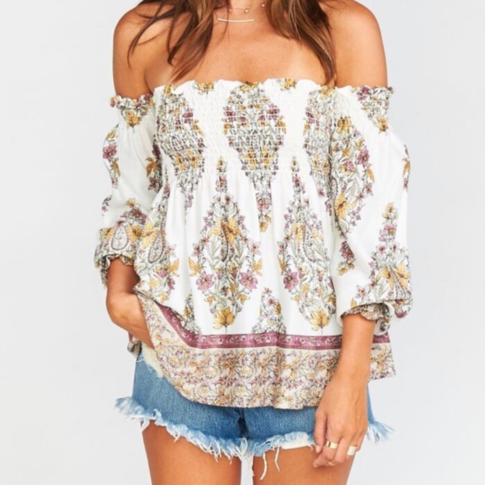 SHOW ME YOUR MUMU Paisley Shoulder Smoked Top
